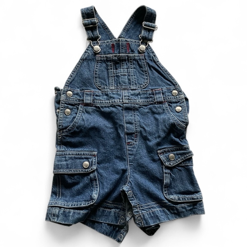 Vintage GYMBOREE Denim Shorts Overalls Blue Jean 2000 Y2K Shortalls Toddler 12m